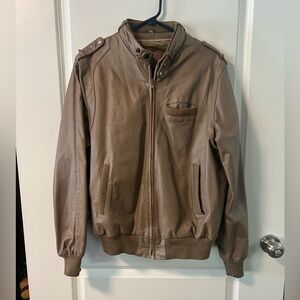 Men's Brown Leather Bomber Jacket sz 48